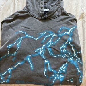 Aelfric Eden Gray Hoodie with Blue Lightning Design